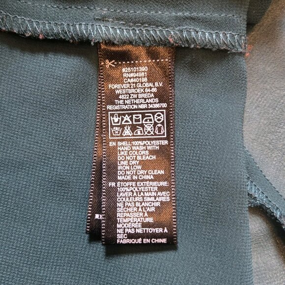 LOVE 21 Emerald Green Blouse Long Sleeve Sheer Tunic Pleated Large Layered Cardi - Picture 10 of 12